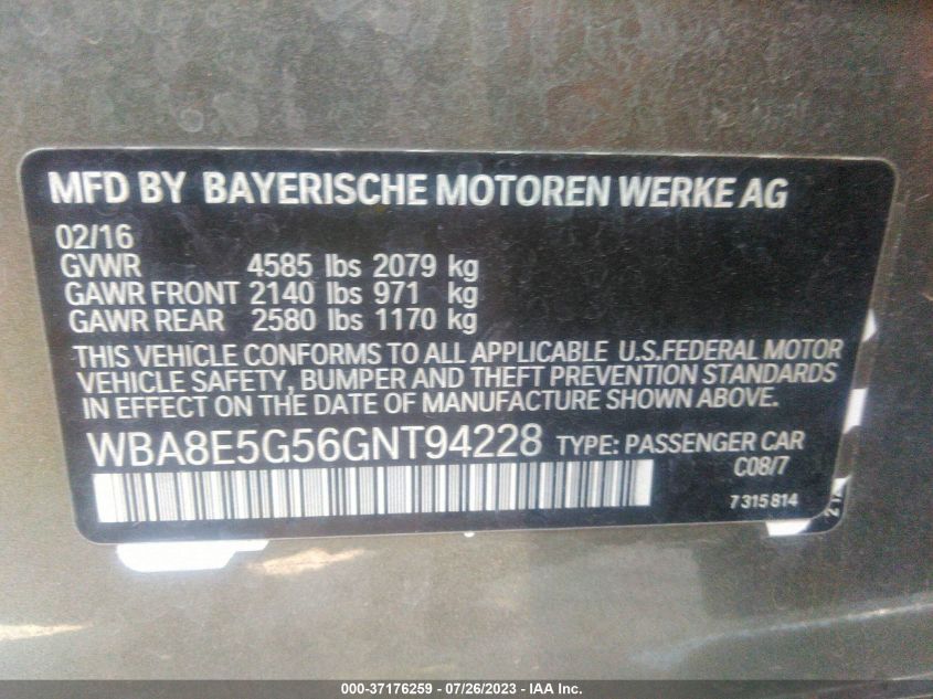 2016 BMW 3 SERIES 320I XDRIVE - WBA8E5G56GNT94228
