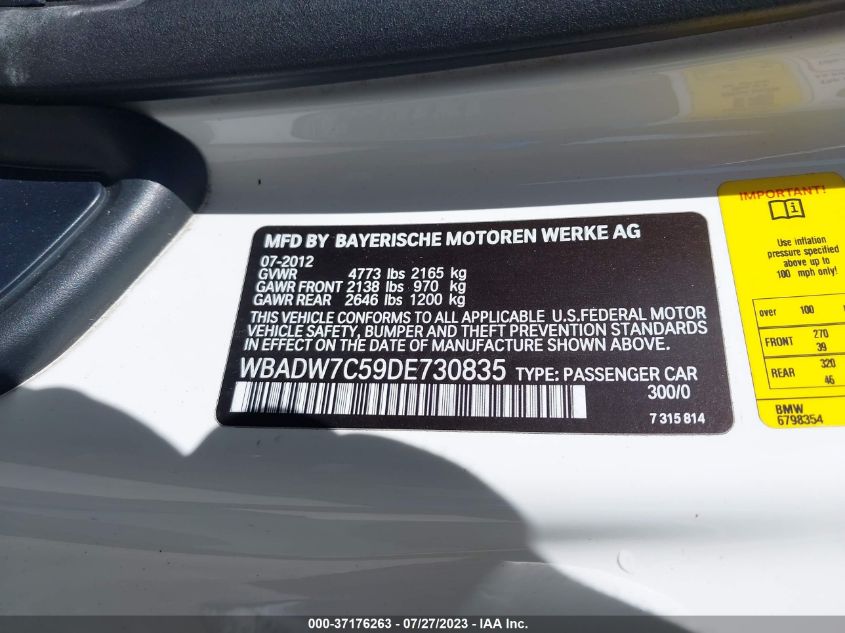 2013 BMW 3 SERIES 328I - WBADW7C59DE730835