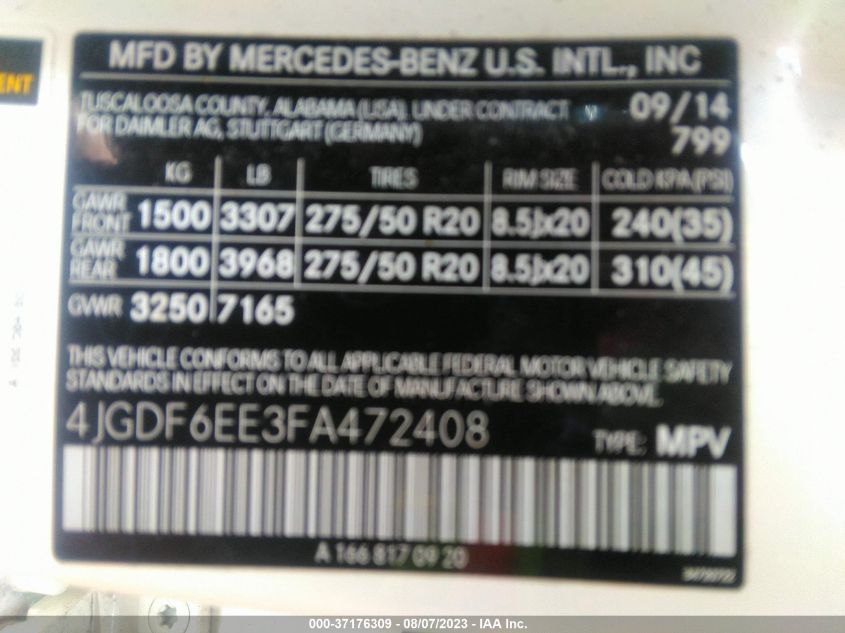 2015 MERCEDES-BENZ GL 450 4JGDF6EE3FA472408