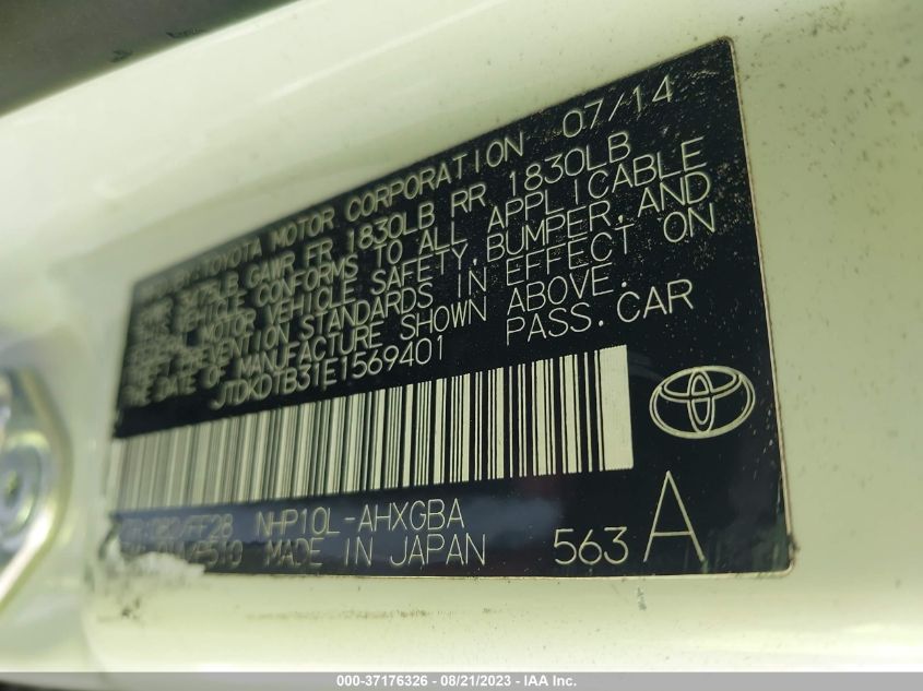 2014 TOYOTA PRIUS C ONE/THREE/TWO/FOUR - JTDKDTB31E1569401
