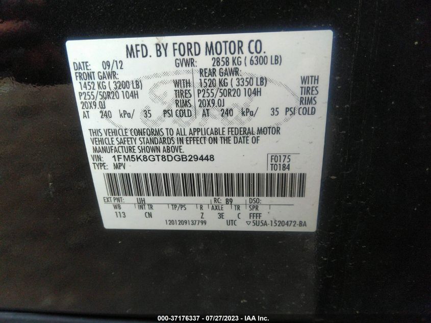 2013 FORD EXPLORER SPORT - 1FM5K8GT8DGB29448