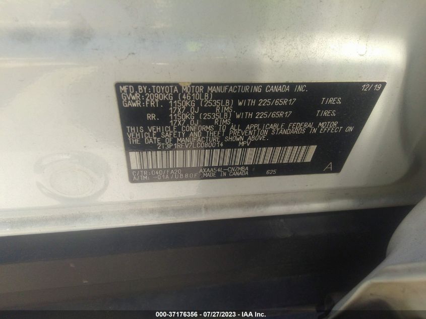 2020 TOYOTA RAV4 XLE - 2T3P1RFV7LC080014