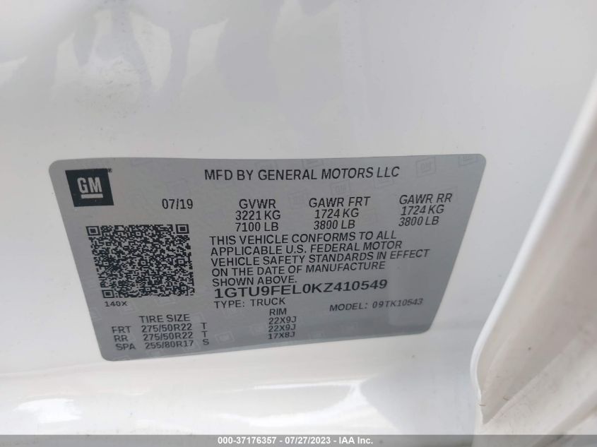 2019 GMC SIERRA 1500 DENALI - 1GTU9FEL0KZ410549