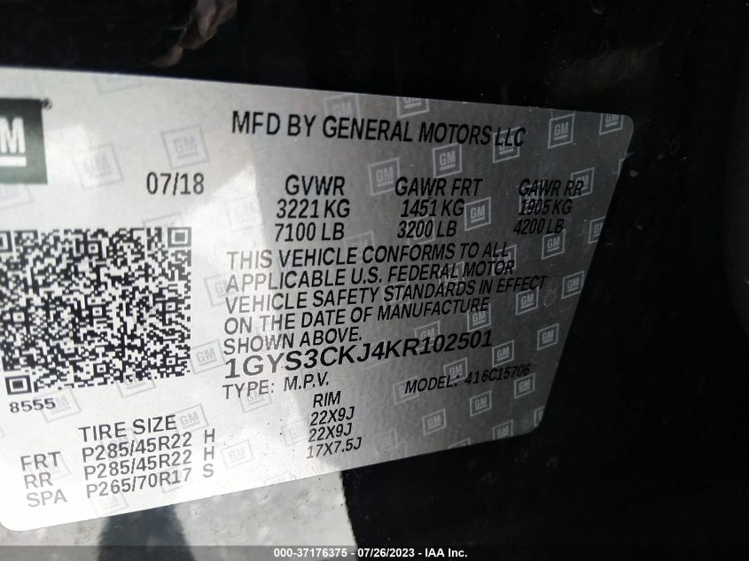 2019 CADILLAC ESCALADE PREMIUM LUXURY - 1GYS3CKJ4KR102501