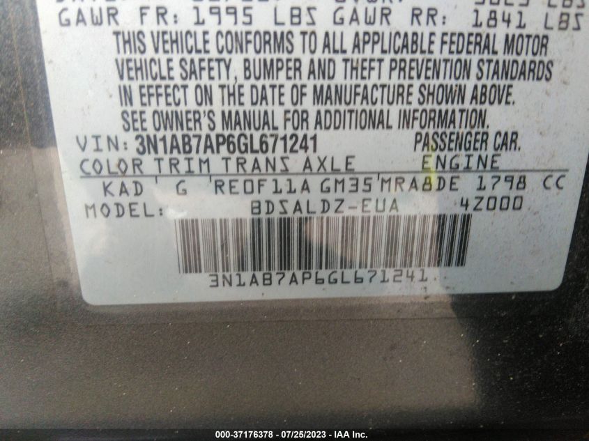 2016 NISSAN SENTRA SV - 3N1AB7AP6GL671241