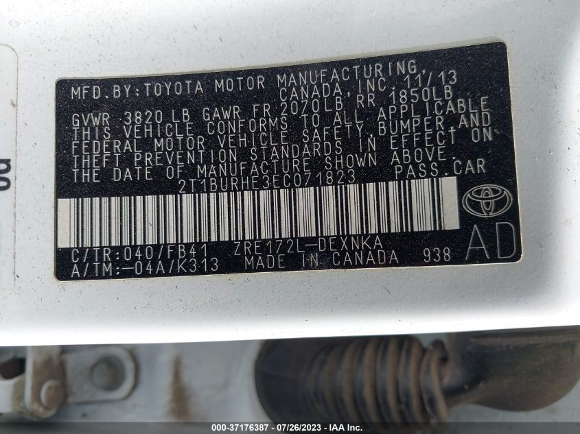 2014 TOYOTA COROLLA L/LE/S/S PLUS/LE PLUS - 2T1BURHE3EC071823