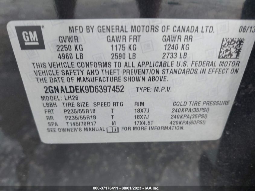 2013 CHEVROLET EQUINOX LT - 2GNALDEK9D6397452