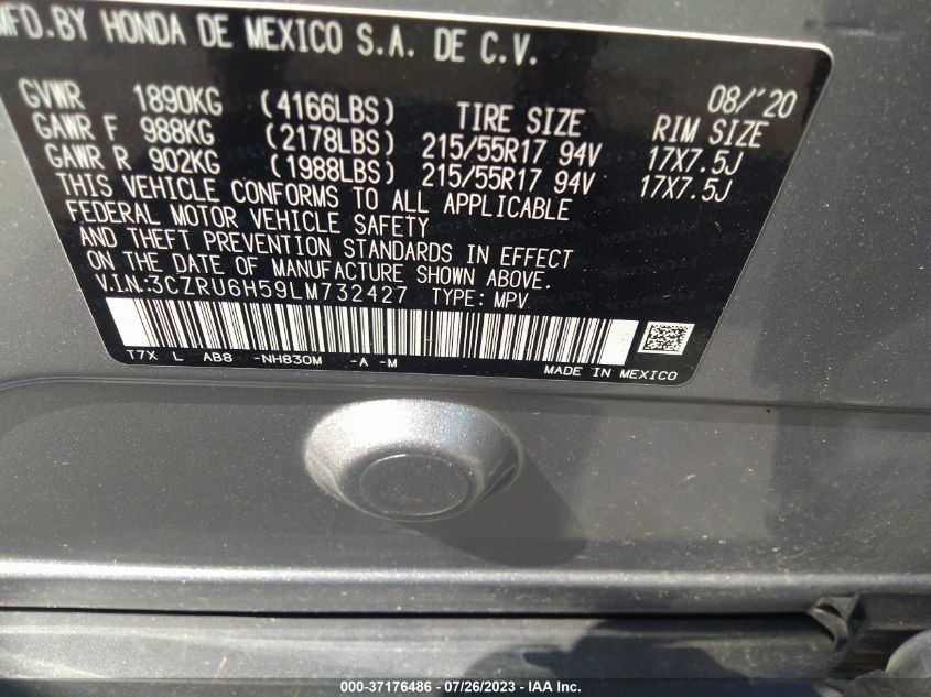 2020 HONDA HR-V EX - 3CZRU6H59LM732427