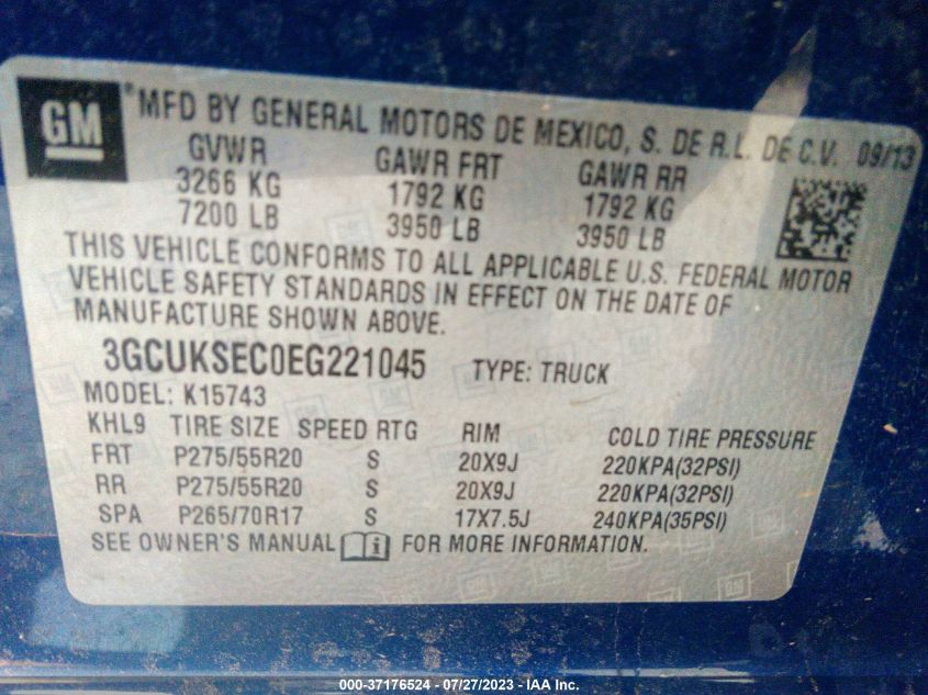 2014 CHEVROLET SILVERADO 1500 LTZ - 3GCUKSEC0EG221045