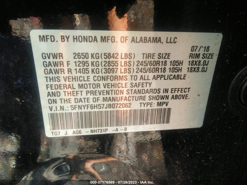 2018 HONDA PILOT EX-L - 5FNYF6H57JB072062