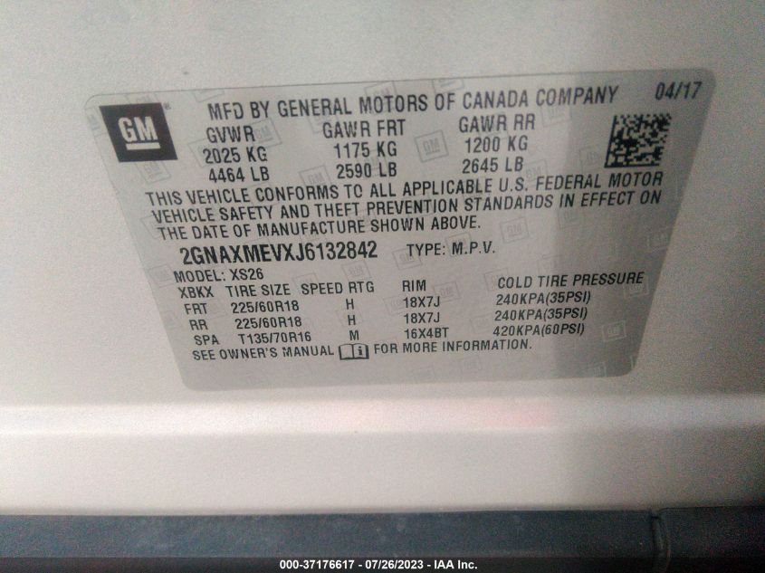 2018 CHEVROLET EQUINOX PREMIER - 2GNAXMEVXJ6132842