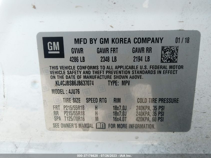 2018 BUICK ENCORE PREFERRED II - KL4CJBSB6JB637074