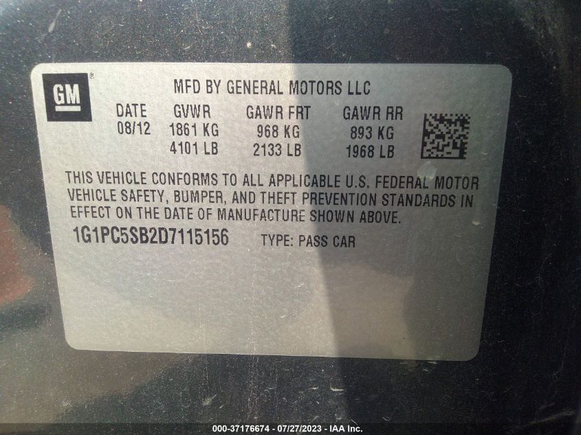 2013 CHEVROLET CRUZE 1LT - 1G1PC5SB2D7115156
