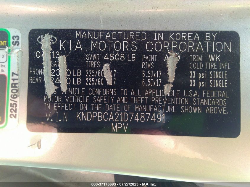 2013 KIA SPORTAGE LX - KNDPBCA21D7487491