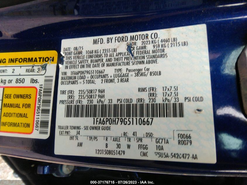 2016 FORD FUSION SE - 1FA6P0H79G5110667
