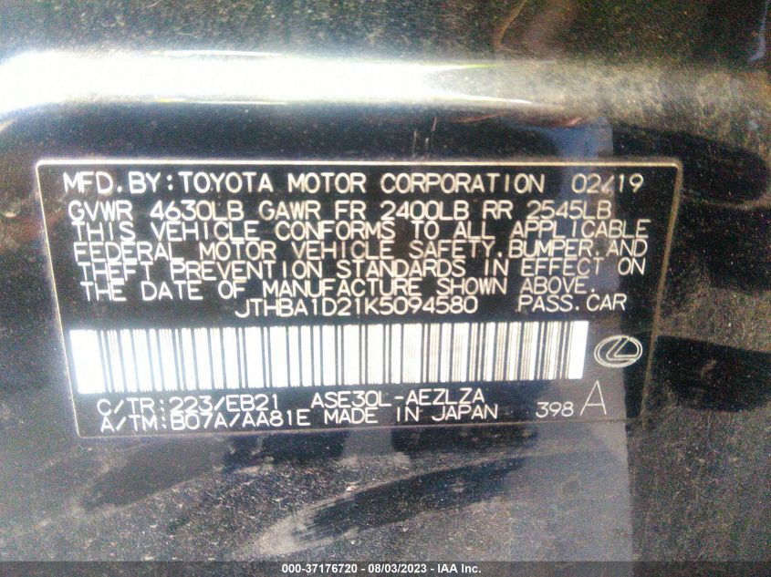 2019 LEXUS IS IS 300 - JTHBA1D21K5094580
