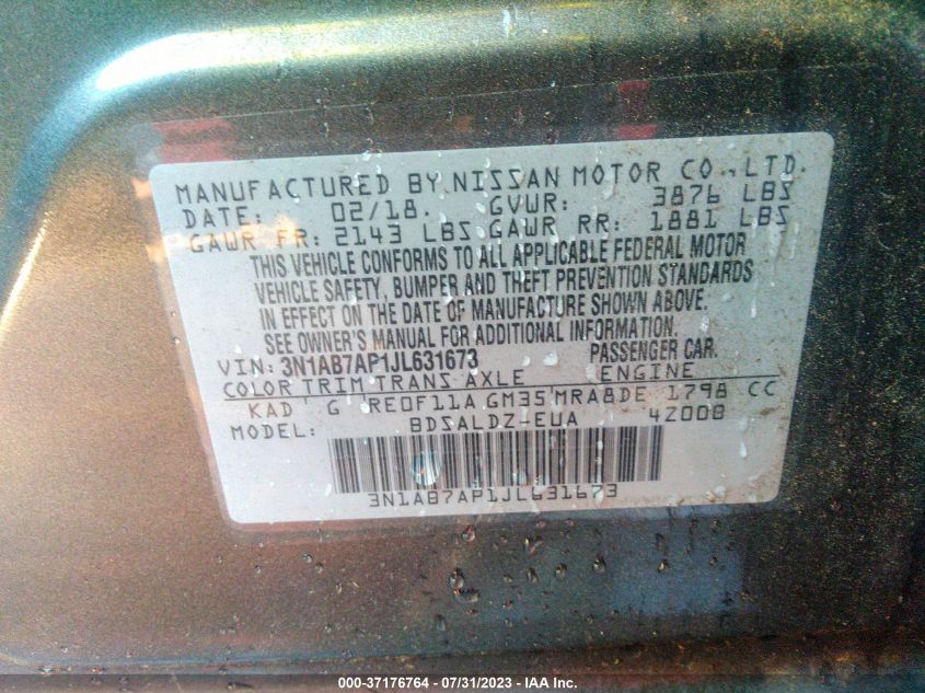 2018 NISSAN SENTRA SV - 3N1AB7AP1JL631673