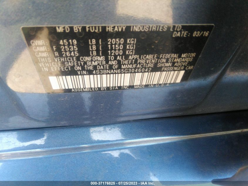 2016 SUBARU LEGACY 2.5I LIMITED - 4S3BNAN65G3046042