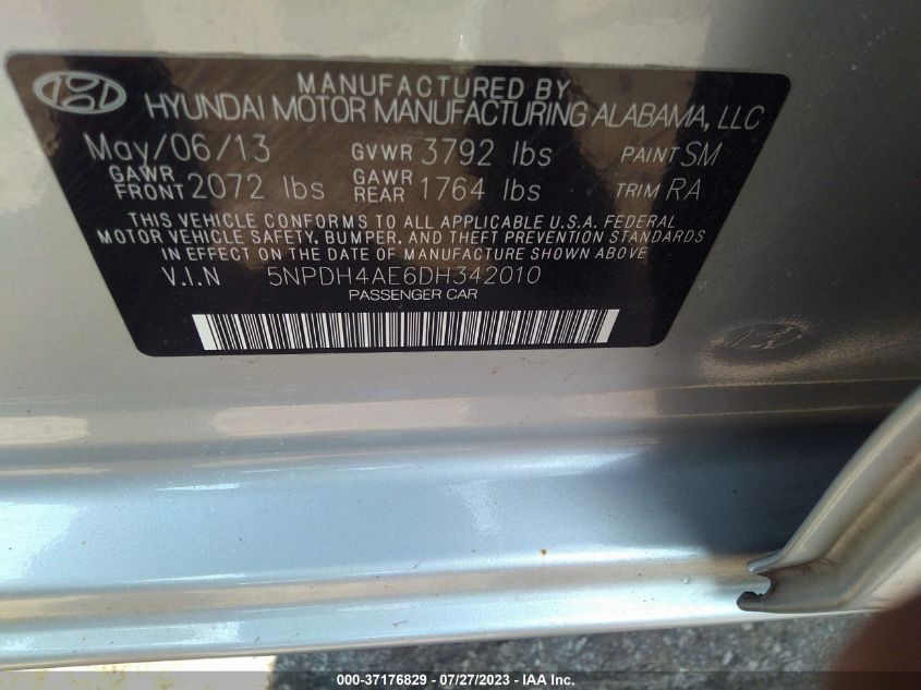 2013 HYUNDAI ELANTRA GLS PZEV - 5NPDH4AE6DH342010