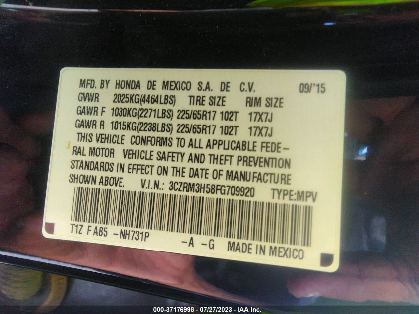 2015 HONDA CR-V EX - 3CZRM3H58FG709920