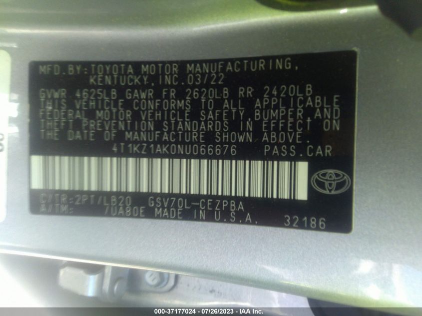 2022 TOYOTA CAMRY V6 - 4T1KZ1AK0NU066676