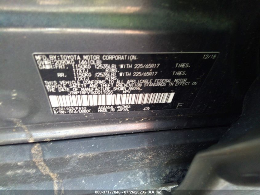 2019 TOYOTA RAV4 XLE - JTMP1RFV1KD011555