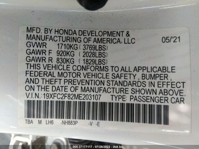 2021 HONDA CIVIC SEDAN SPORT - 19XFC2F82ME203107