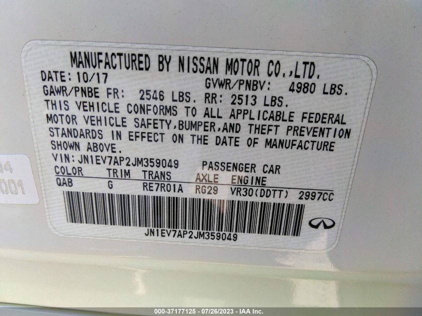 2018 INFINITI Q50 3.0T SPORT - JN1EV7AP2JM359049