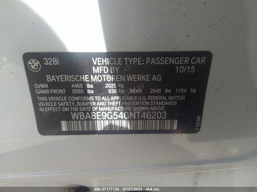 2016 BMW 3 SERIES 328I - WBA8E9G54GNT46203