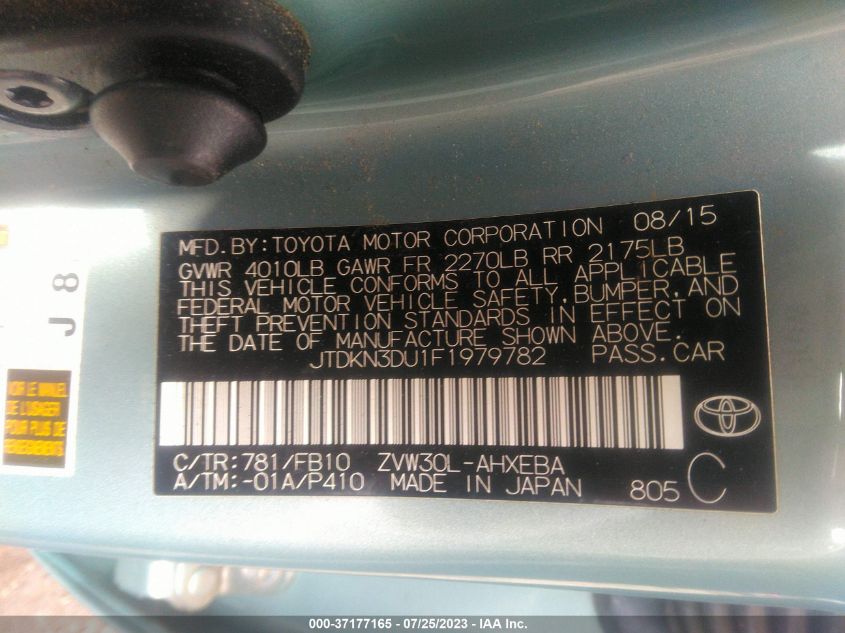 2015 TOYOTA PRIUS FOUR - JTDKN3DU1F1979782