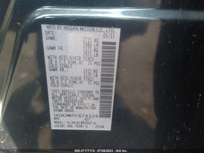 2015 NISSAN PATHFINDER S - 5N1AR2MM7FC674524