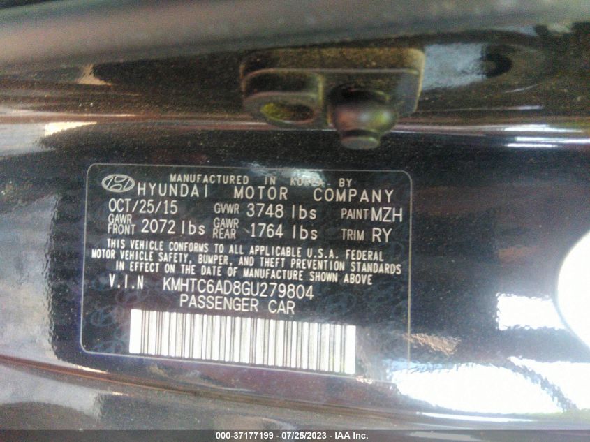 2016 HYUNDAI VELOSTER - KMHTC6AD8GU279804