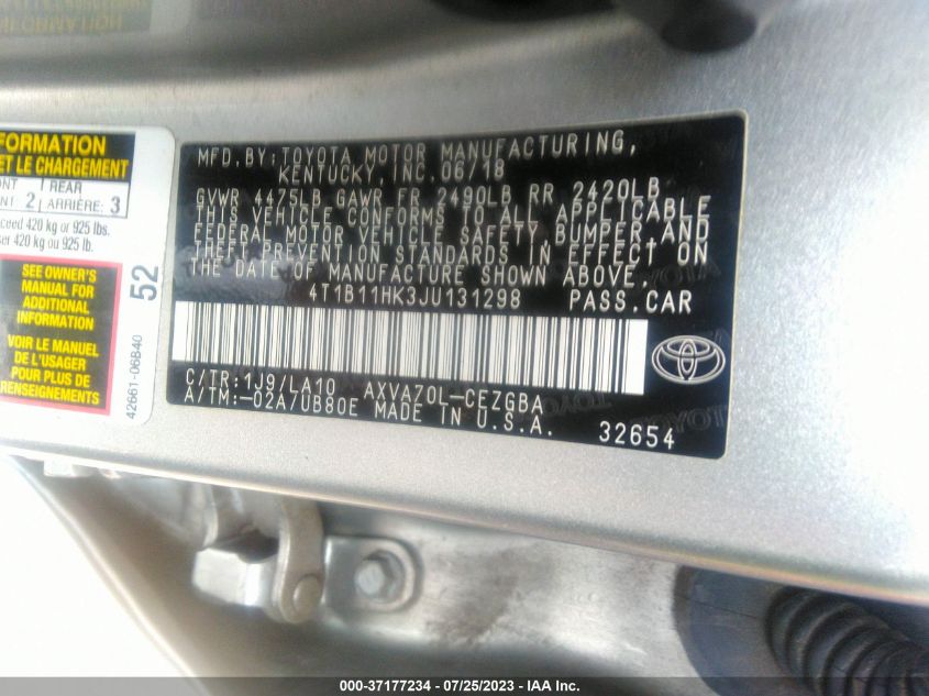2018 TOYOTA CAMRY LE/SE/XLE/L - 4T1B11HK3JU131298