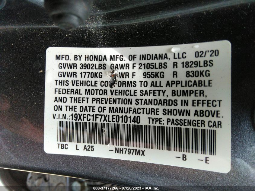 2020 HONDA CIVIC SEDAN EX-L - 19XFC1F7XLE010140