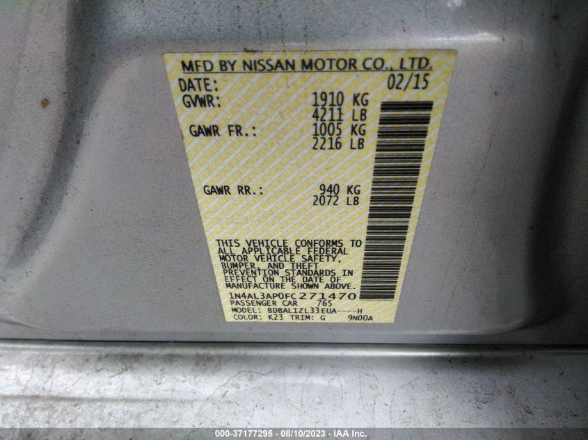 2015 NISSAN ALTIMA 2.5 SV - 1N4AL3AP0FC271470