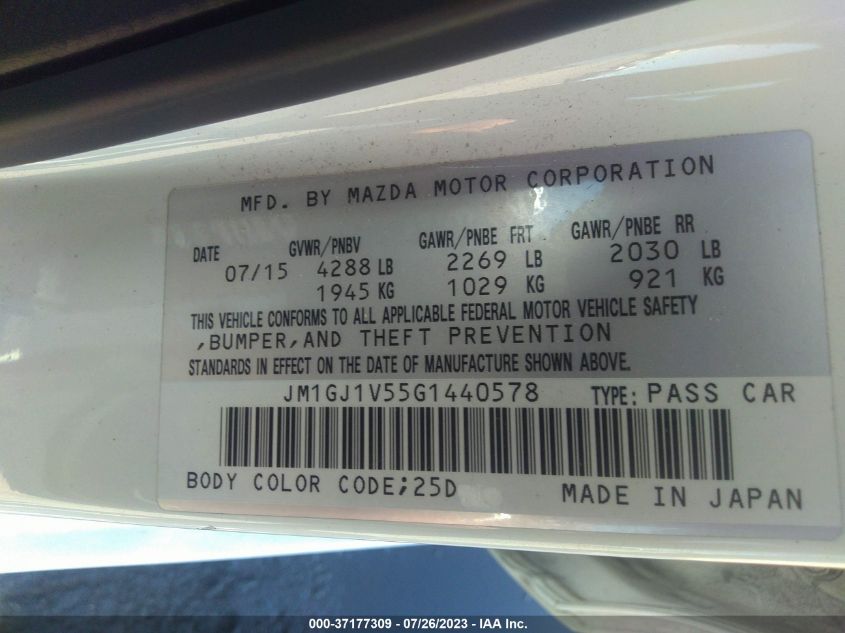 2016 MAZDA MAZDA6 I TOURING - JM1GJ1V55G1440578