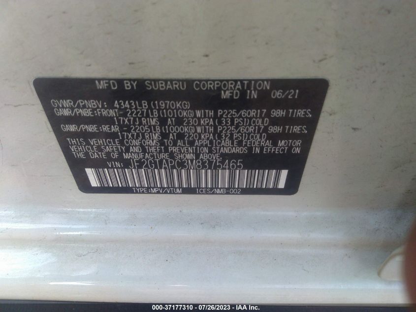 2021 SUBARU CROSSTREK PREMIUM - JF2GTAPC3M8375465