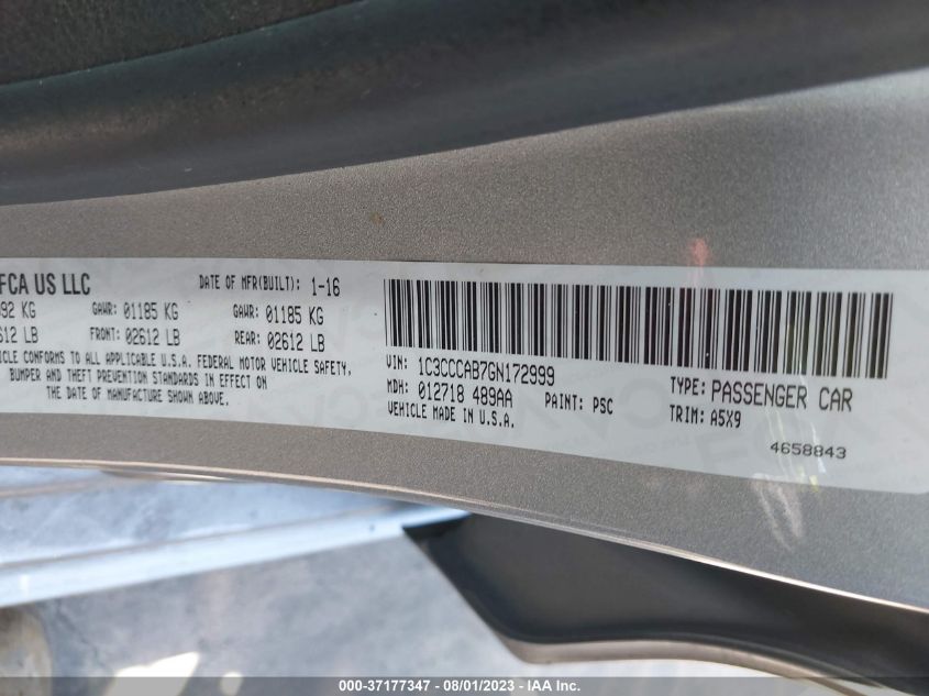 2016 CHRYSLER 200 LIMITED - 1C3CCCAB7GN172999