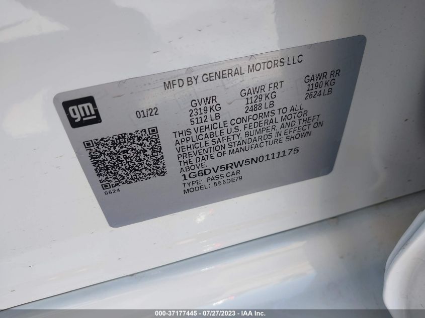 2022 CADILLAC CT5-V - 1G6DV5RW5N0111175