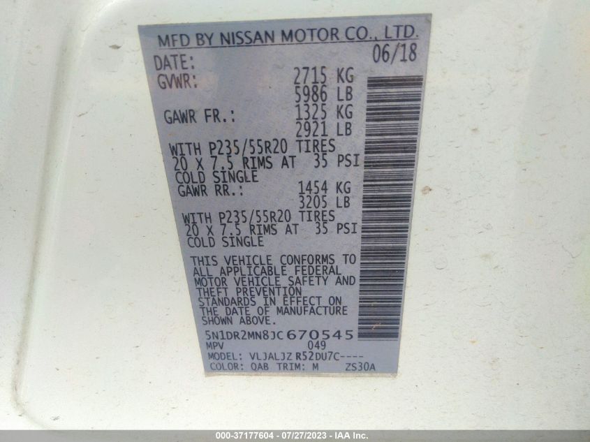 2018 NISSAN PATHFINDER PLATINUM - 5N1DR2MN8JC670545