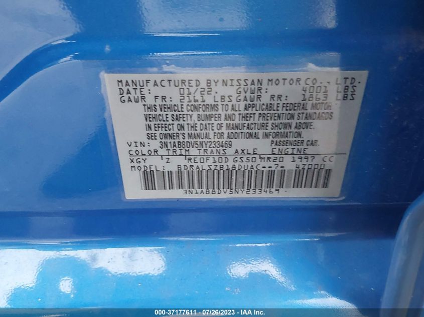 2022 NISSAN SENTRA SR - 3N1AB8DV5NY233469