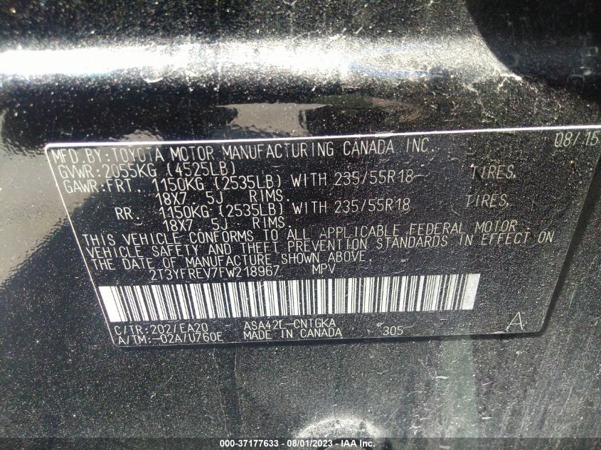 2015 TOYOTA RAV4 LIMITED - 2T3YFREV7FW218967