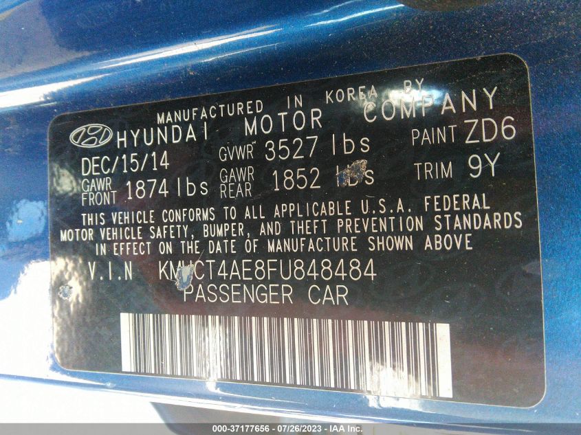 2015 HYUNDAI ACCENT GLS - KMHCT4AE8FU848484