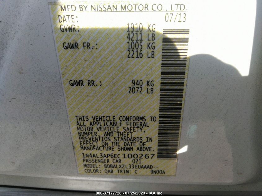 2014 NISSAN ALTIMA 2.5 SL - 1N4AL3AP6EC100267