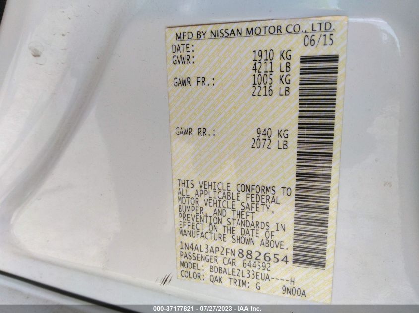 2015 NISSAN ALTIMA 2.5 S - 1N4AL3AP2FN882654
