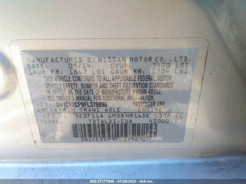 2015 NISSAN VERSA NOTE S/S PLUS/SV/SL/SR - 3N1CE2CP9FL379890