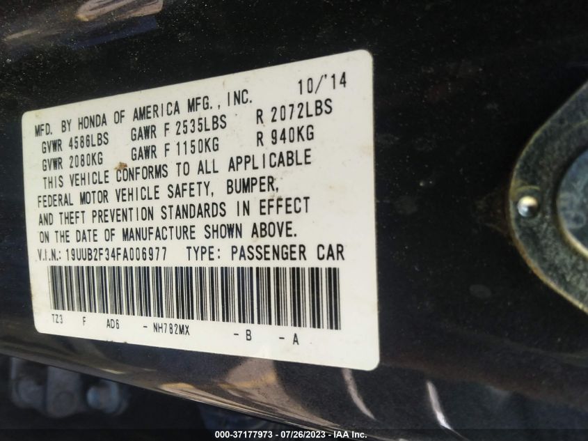 2015 ACURA TLX V6 - 19UUB2F34FA006977