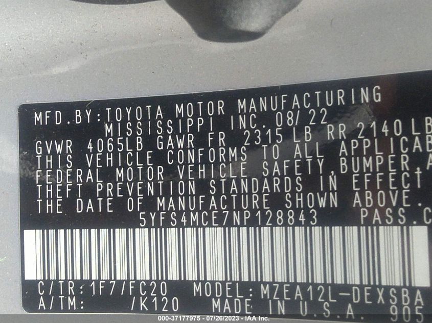 2022 TOYOTA COROLLA SE/NIGHT SHADE - 5YFS4MCE7NP128843