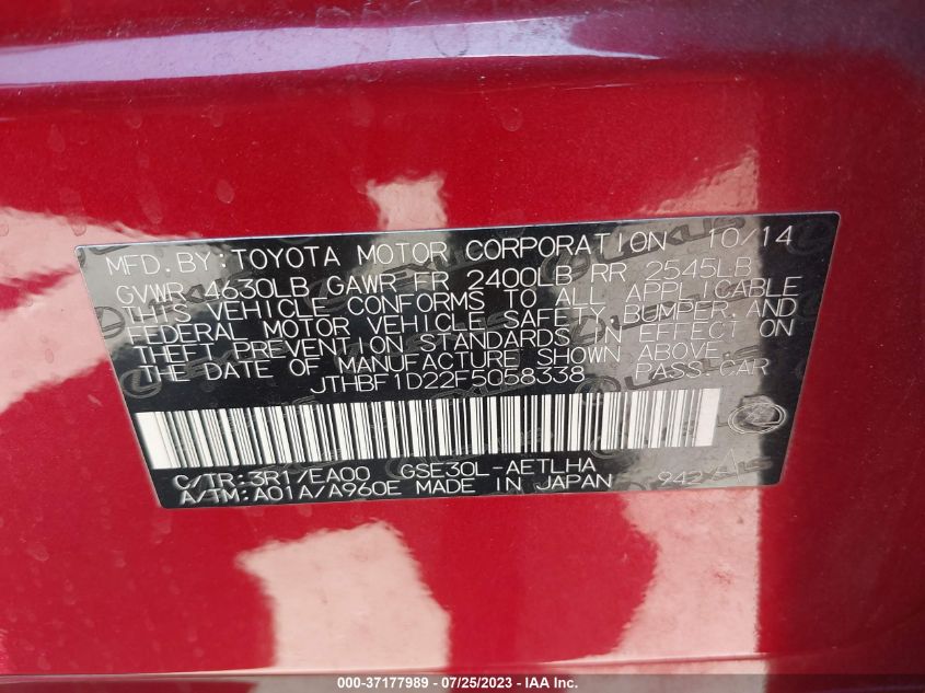 2015 LEXUS IS 250 - JTHBF1D22F5058338