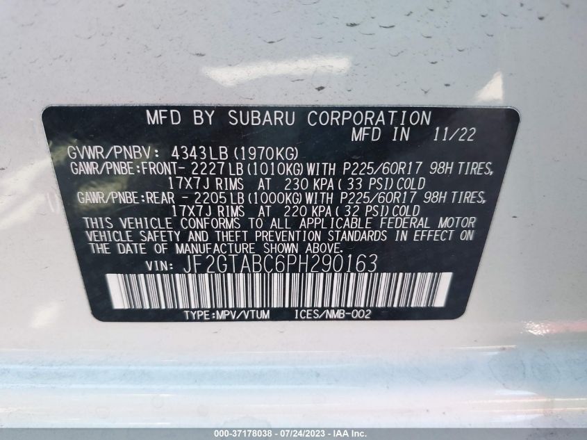2023 SUBARU CROSSTREK - JF2GTABC6PH290163